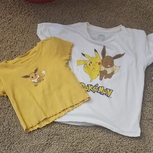 Pokemon girls Tees - White Pikachu & Eevee size 6/6X